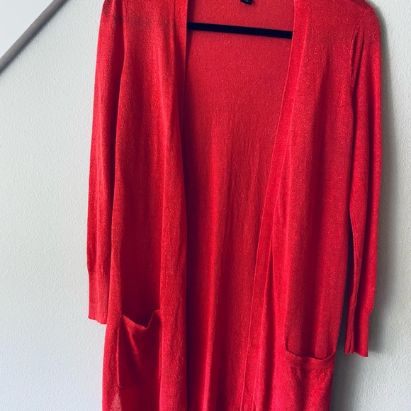 LAST CHANCE - Halogen Poppy Red Linen Cardigan Petite XS - Picture 2 of 5